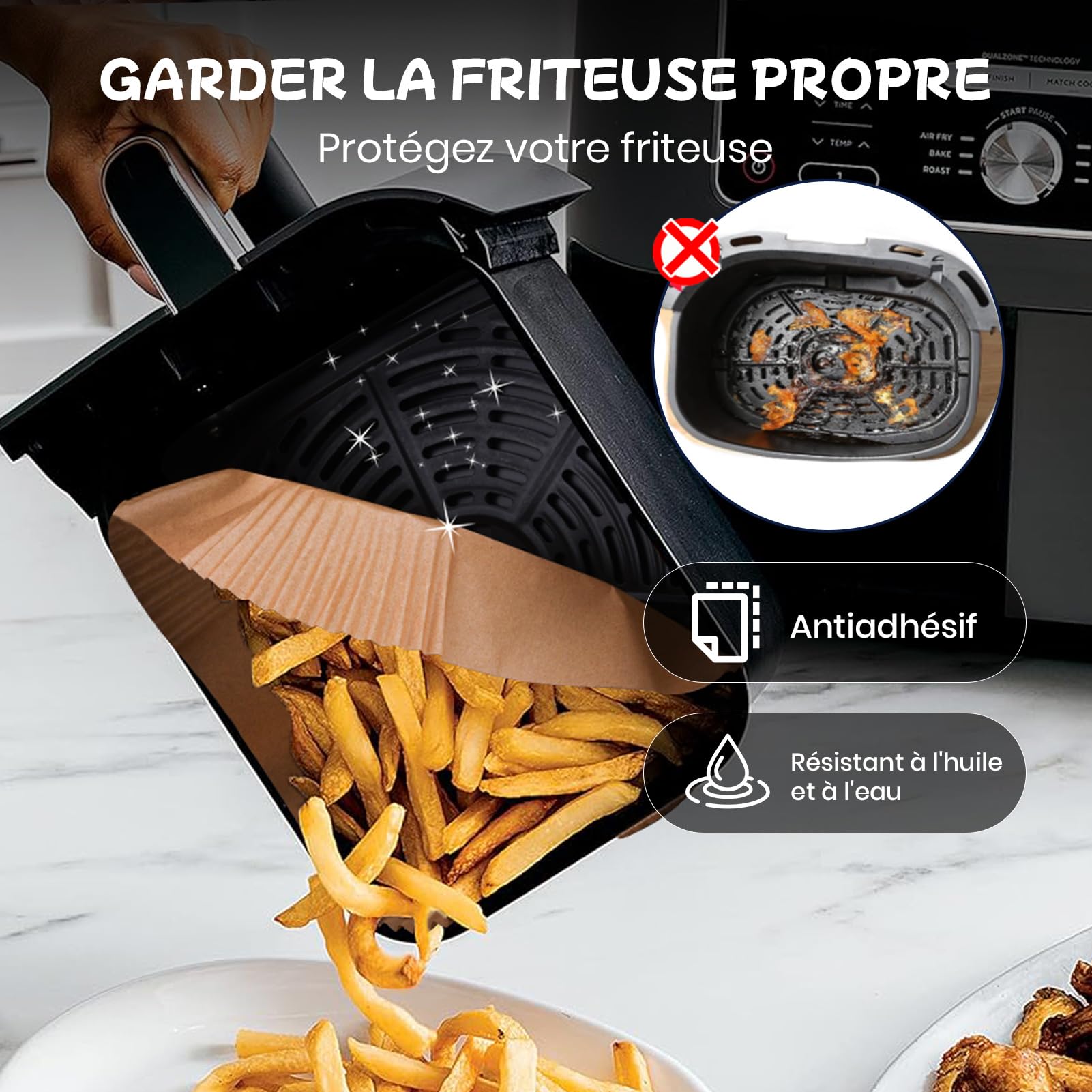 120 Pièces Papier Cuisson Air Fryer, Papier Sulfurisé pour Ninja Foodi Max Air Fryer, 20,5x14cm Rectangulair Paper Liner Friteuse Huile Accessoires pour Ninja AF300EU /AF400EU /Cecotec Double Airfryer
