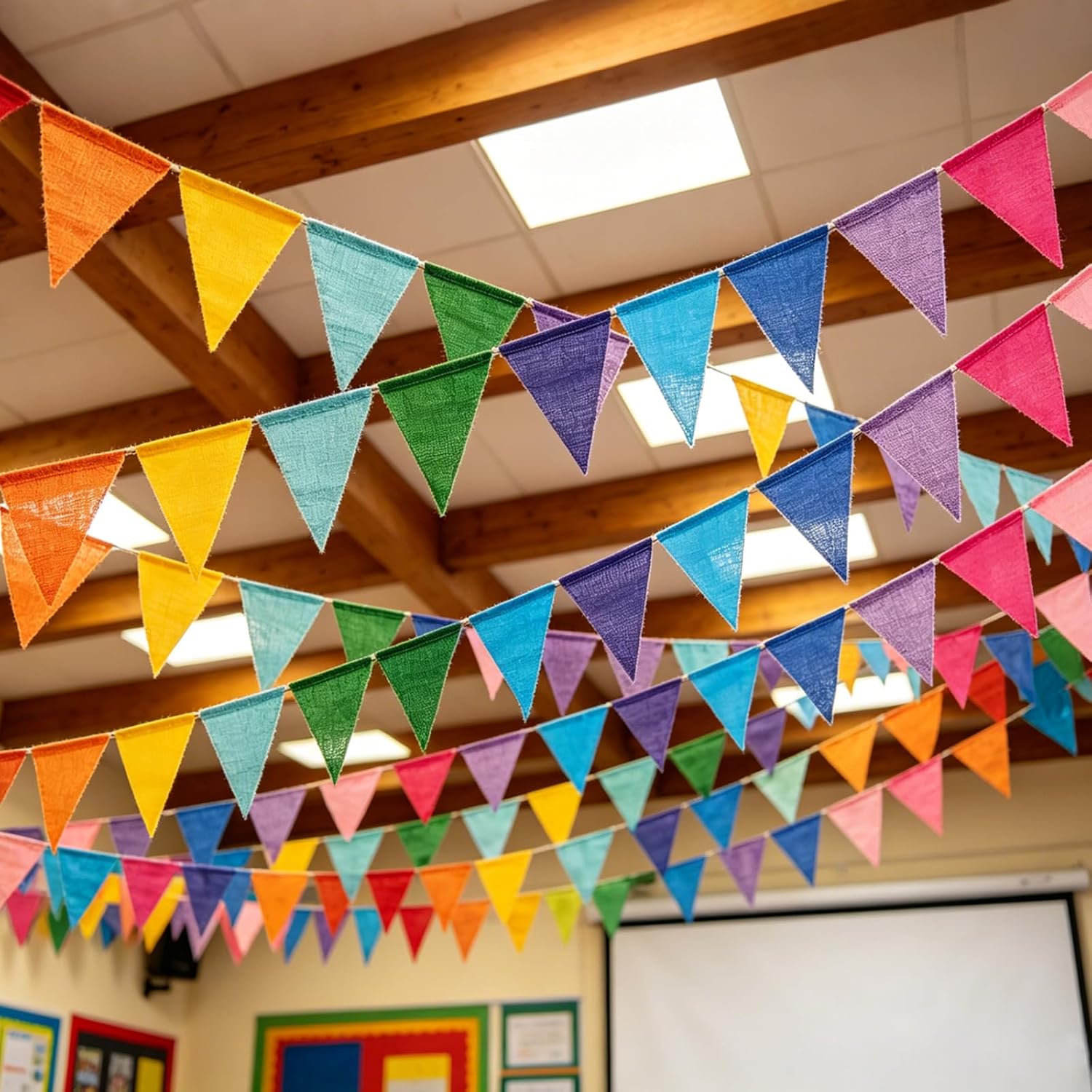 4 Pack 48Pcs Rainbow Burlap Pennant Banner – 52 Ft Colorful Bunting Triangle Flag Garland for Birthday Party, Grand Opening, Carnival Theme, Baby Shower, Classroom Decor, Outdoor Events