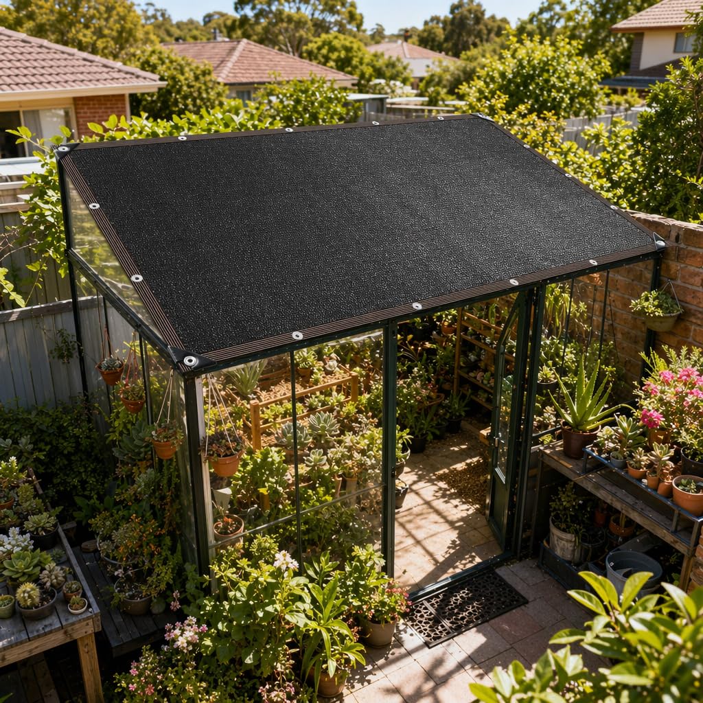 2 x 5.5M Malla AntiUV con Ojales Metálicos, Tela Sombreadora Color Negro, Protección Solar para Jardín, Pérgola, Plantas de Patio, Invernadero y Uso Exterior.