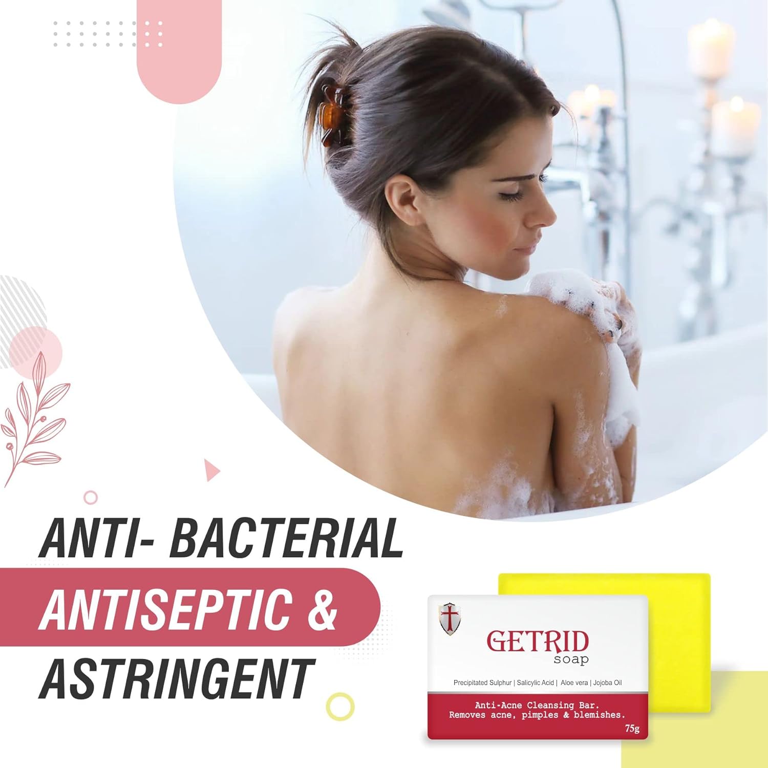 GETRID Astringent Face & Body Soap Enriched with Salicylic acid and Sulphur/Sulfur Cleansing Bar for Skin Prone to Acne & Blemishes Protection Soap for Oily Skin (Pack of 5)