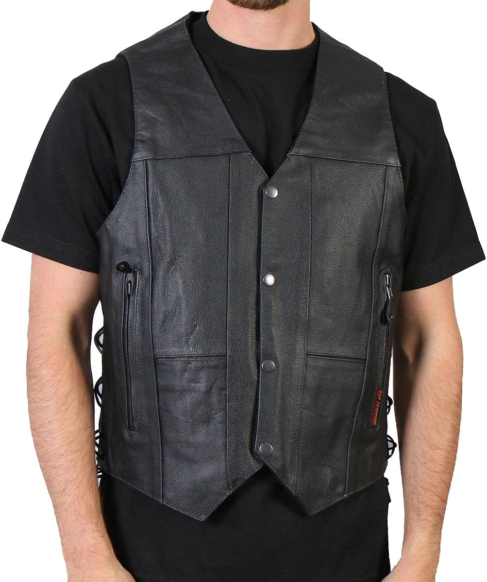 Hot Leathers Black Men’s Ten Pocket Leather Vest Hot Leathers Black Men’s Ten Pocket Leather Vest
