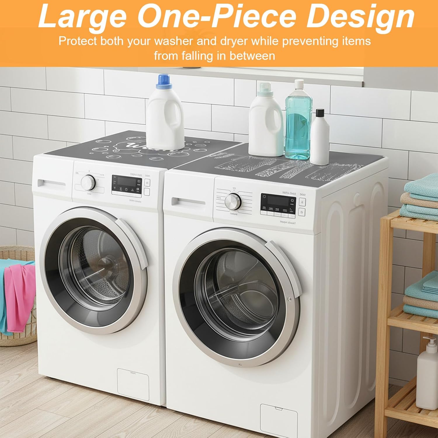 2 Pcs Washer and Dryer Covers Top Protector Mat Topper Non Slip Washing Machine Cover Dust Proof Quick Drying Dryer Top Protector Mat for Laundry Room Kitchen (26.5 x 26.5 Inch,Bubble)