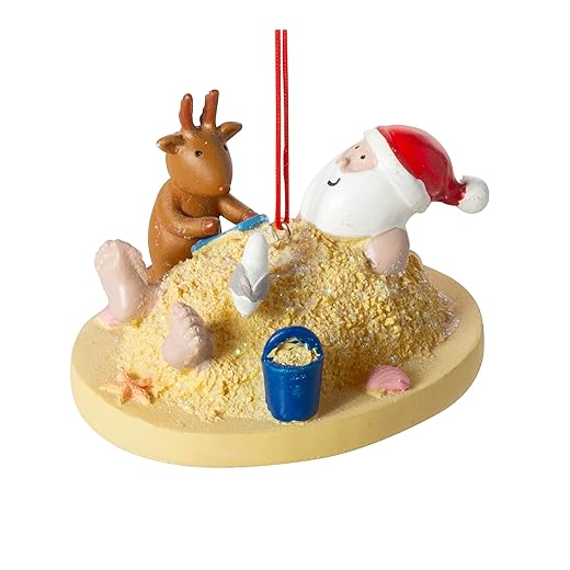Cape Shore Santa Claus and Reindeer Playing in The Sand at The Beach with Seagull Resin Ornament
