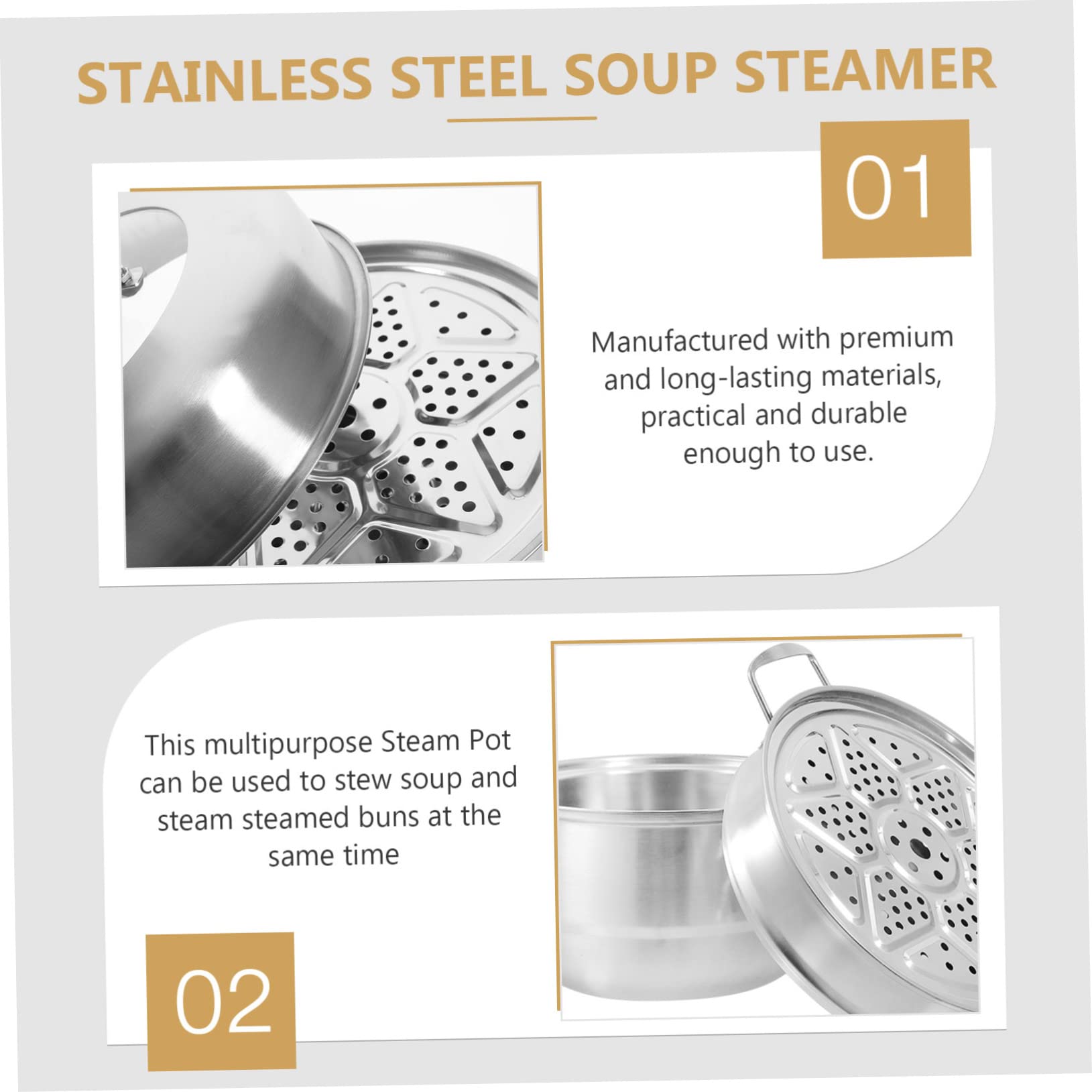 Dampfgarer Topf 3-stufig aus Edelstahl mit Glasdeckel Silber | Multilayer Design, Geeignet für Gemüse, Meeresfrüchte und Fleisch, 1 Satz