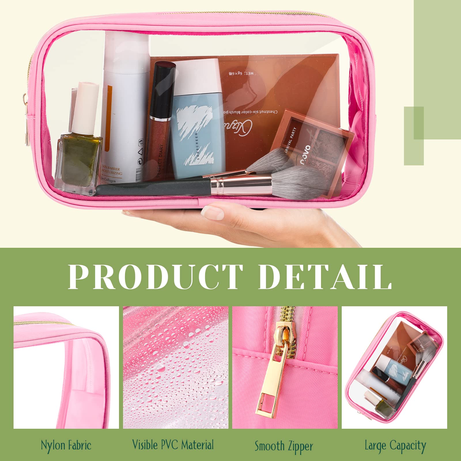 Cunno 9 Pcs Preppy Clear Makeup Bag DIY Chenille Letter Pouch Large Nylon Makeup Bag Travel Toiletry Zipper Cosmetic Organizer Pouch PVC Bags for Women, 9.5 x 5.1 x 2.8