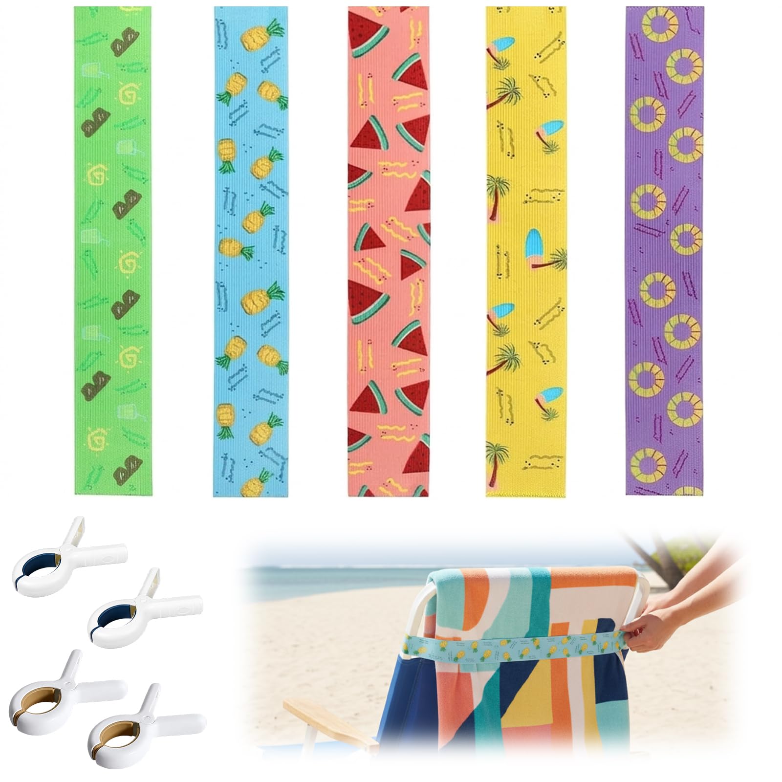 9 Pcs Towel Bands For Sun Loungers, Beach Towel Clips With Yellow And Blue, Beach Accessories, Securely Fasten Towels On Beach Chairs, Ideal For Outdoor Relaxation, 12-Inch Elastic Bands