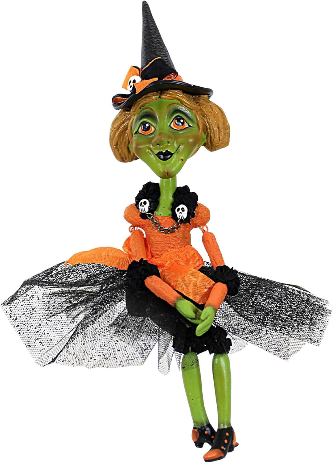 Bethany Lowe Penelope Witch Doll Polyresin Halloween Movable Joints Display - One Halloween Decorative Doll 11.0 Inches - La2052 - Green