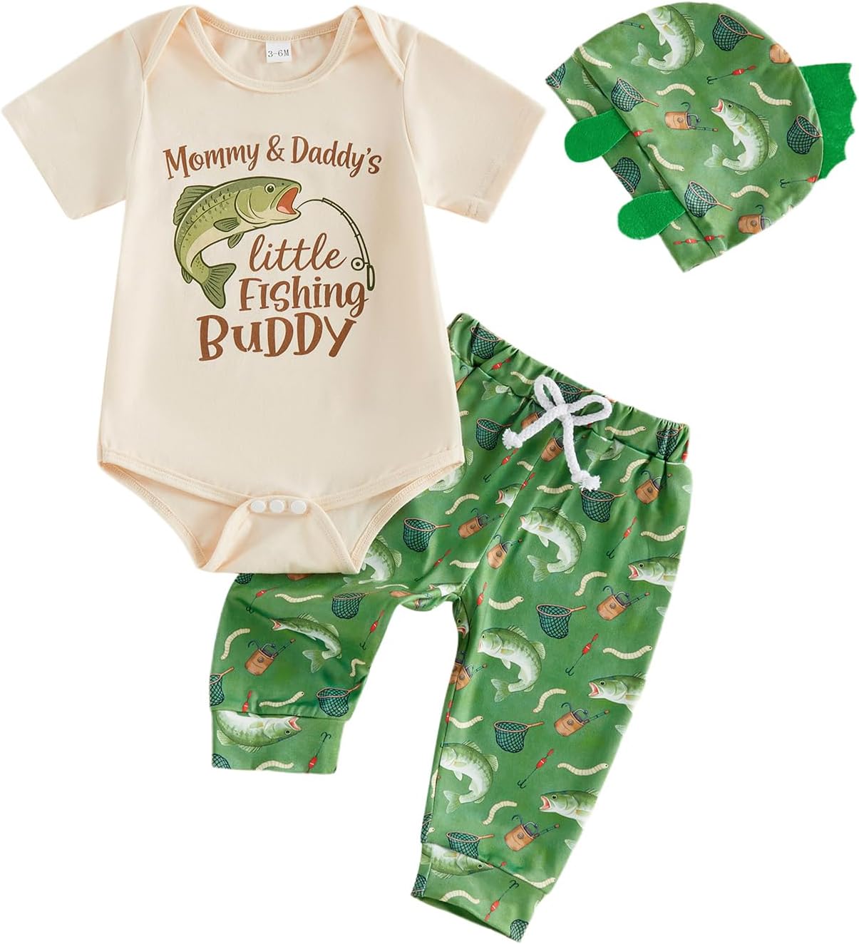 GOOCHEER Newborn Baby Boy Fishing Outfit I'M A Total Keeper Summer Short Sleeve Romper Shirt Pants Hat 3Pcs Clothes Set