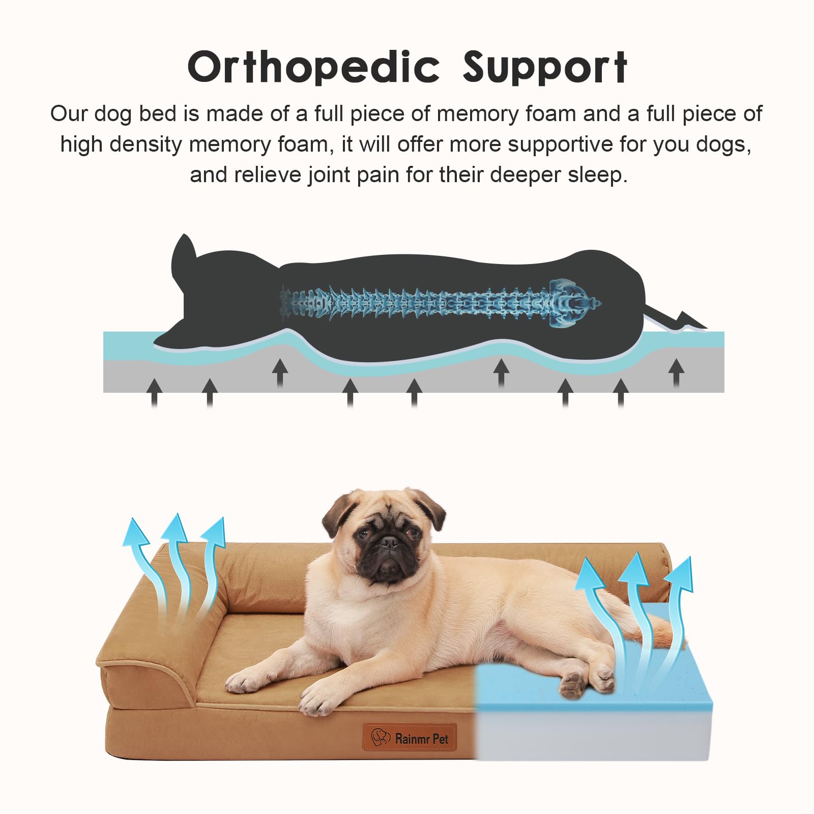 Orthopedic Dog Bed Medium Size Dog, Memory Foam Dogs Bed for Medium Dogs, Washable and Removable Microsuede Cover, Waterproof Liner, Non-Skid Bottom, 30x20x6 Inches, Khaki - image 4