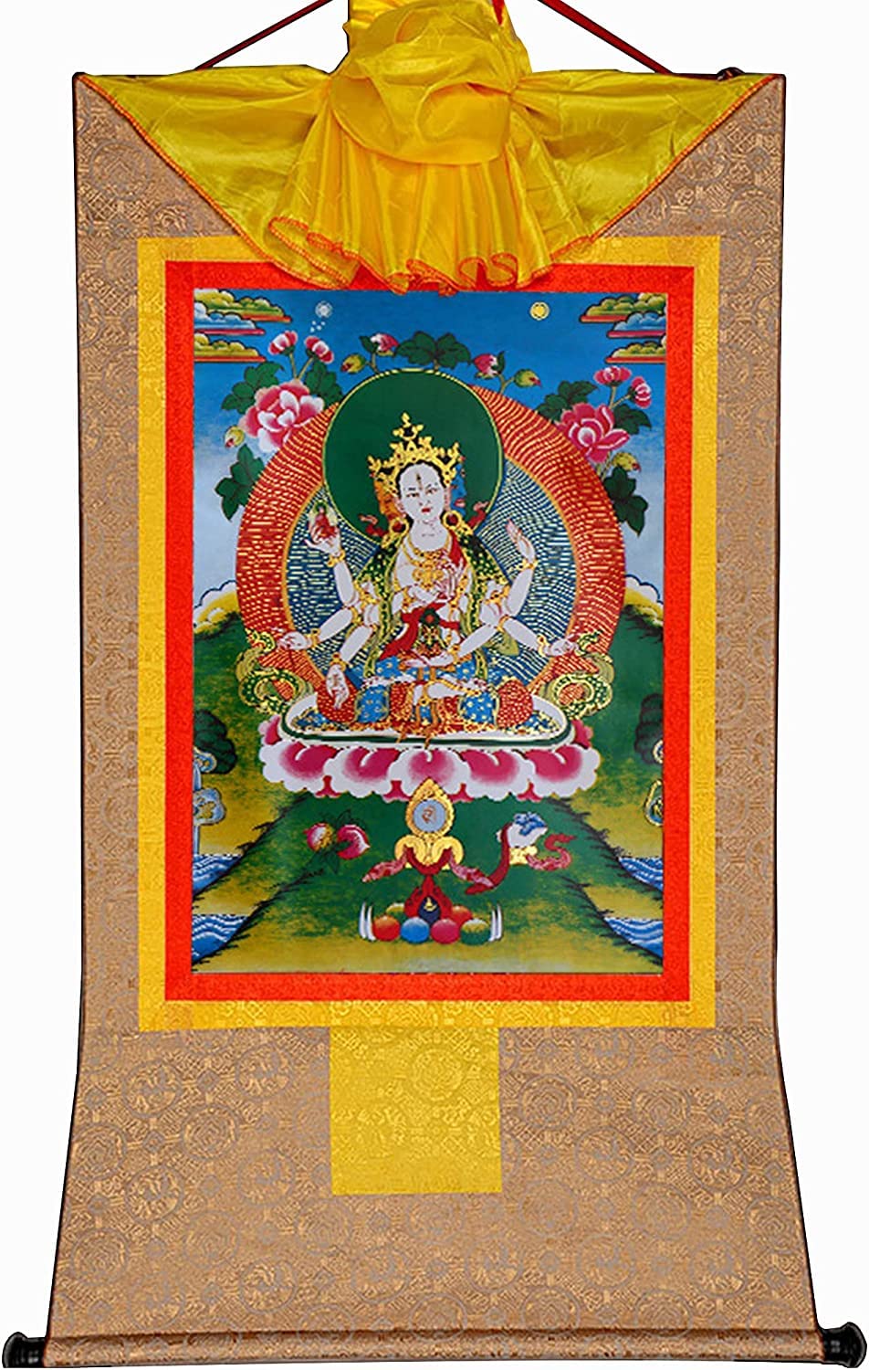 Thangka tibetana Usnisa Vijaya Dharani de brocado budista para decorar tu rincón de meditación