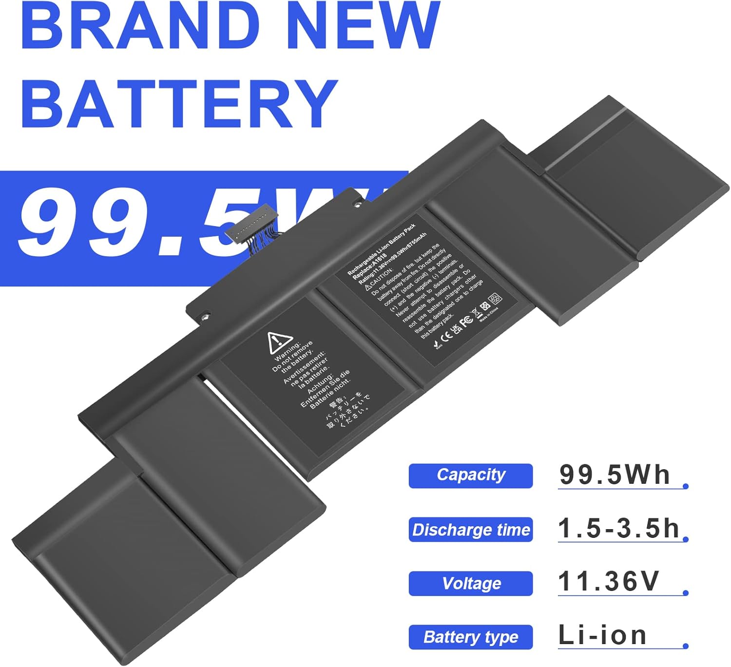 99.5Wh A1618 A1494 Laptop Battery for A1618 A1494 P/N:020-00079 02000079 for MacBook Pro 15" Inch Retina A1398 (Mid 2015 Mid 2014 Late 2013 Early 2015), NOT fit for: A1398 (Mid 2012 Early 2013)
