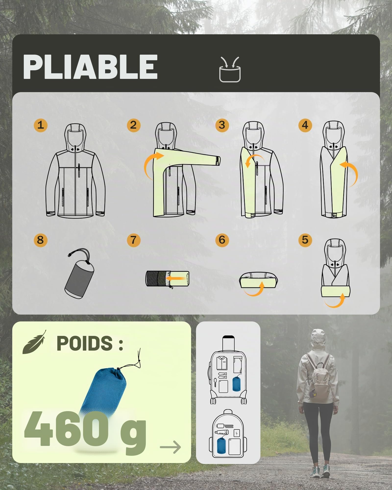 33,000ft Veste de pluie Femmes, imperméable imperméable léger avec manteau respirant emballable à capuche idéal pour la course à pied et à la randonnée(Bleu profond-DE44/FR46)