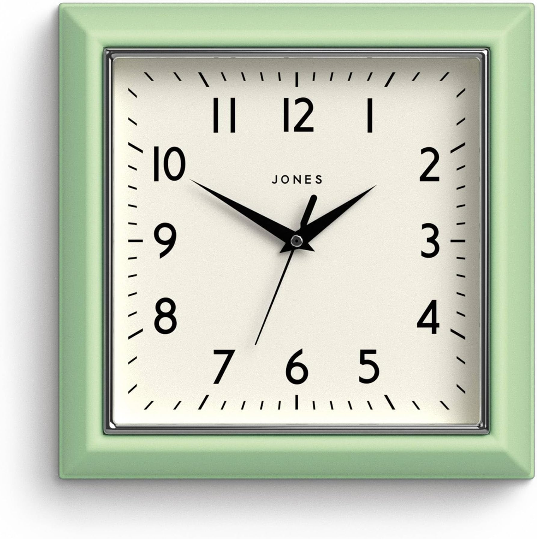 Mustard Wall Clock | Square Retro Clock | 10 inch | Neo Mint Green | Easy to Read Numbers | Perfect for Kitchen or Office