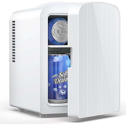 Mini Fridge, 4L/6 Cans Cooler & Warmer Portable Compact Refrigerator, Small Skincare Fridge for Makeup Food and Drinks, Small Cooler for Bedroom, Cosmetics, Car, Office, White