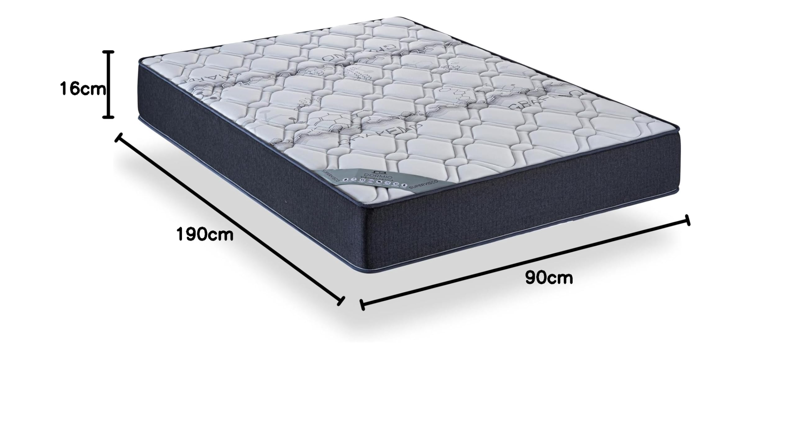 Dormio Visco Grafeno – Colchón Viscoelástico con Acolchado Grafeno, Transpirable, Antiácaros. Medida 90x190. Altura 16 cm