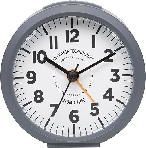 La Crosse Technology 617 710 INT 4 Inch Round Gray Atomic Analog Alarm Clock