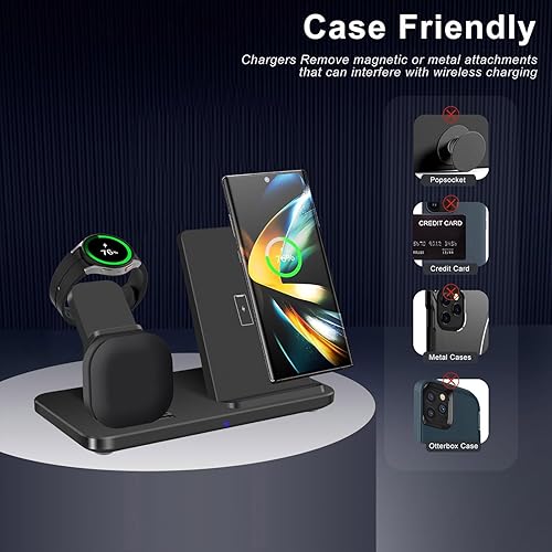 Miniatura 8 de Cargador inalámbrico 3 en 1, estación de carga inalámbrica rápida de 15 W, soporte de carga para Samsung Galaxy S25 UltraS25S24S23S22S21S20S10, Note