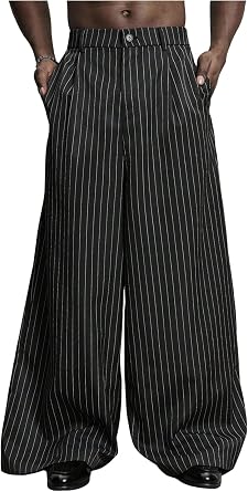 GORGLITTER Men's Baggy Casual Pleated Striped Dress Pants 2025 Wide Leg Trousers with Pockets
