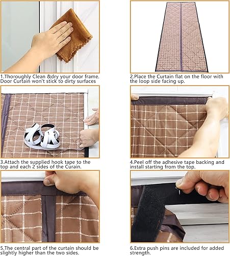 Miniatura 6 de Cortina de puerta magnética con aislamiento térmico para invierno, construcción de tres capas para un mejor aislamiento, relleno de fibra