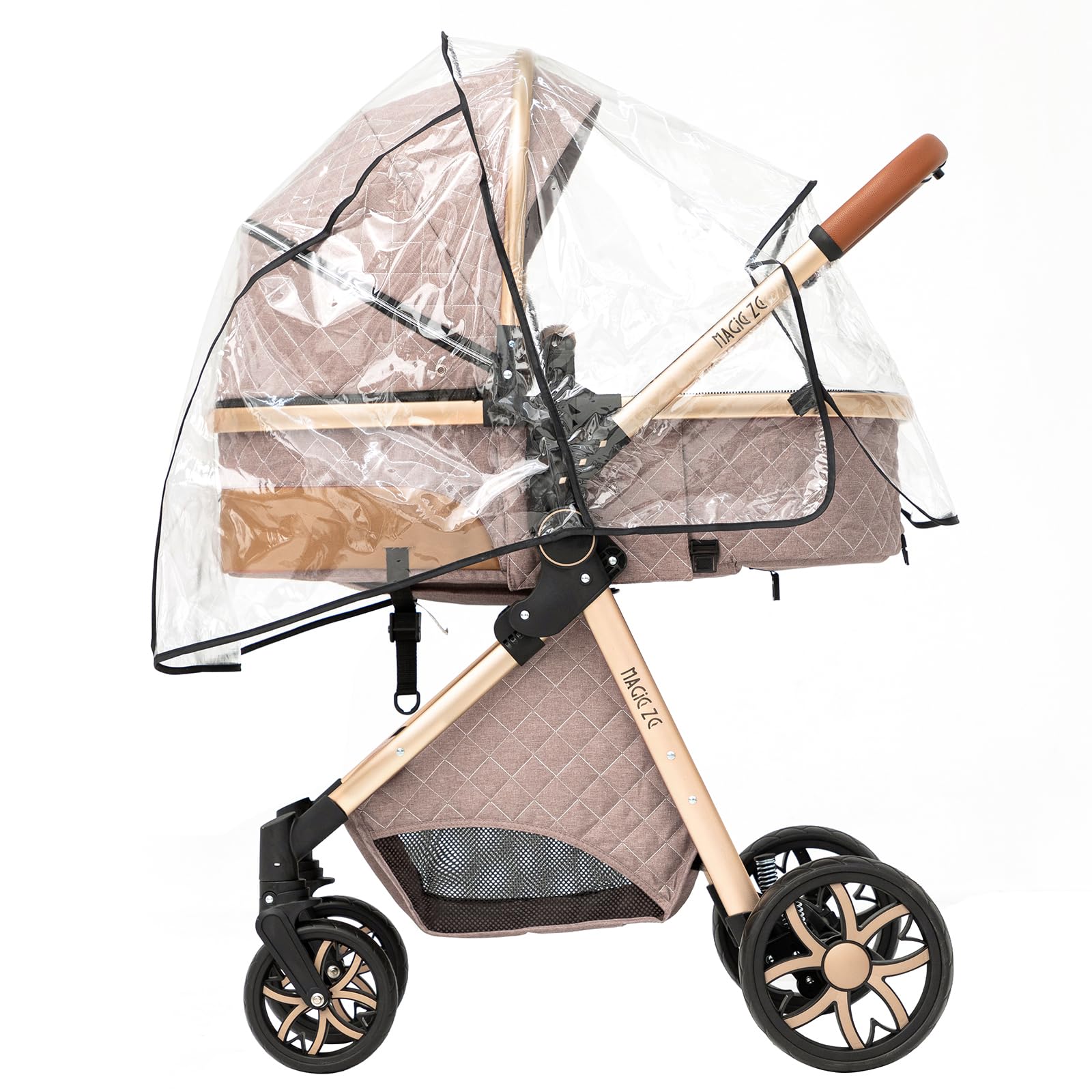 NADDLILY Passeggino Trio, Passeggino 3 in 1 con Spinta Reversibile a Due Vie, Trio Passeggino Neonati con Accessori, Carrozzina per Neonati con Design Portatile Pieghevole Un Clic (V9 Khaki)
