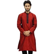 Atasi Mens Long Kurta Maroon Dupion Ethnic Bollywood Style Shirt