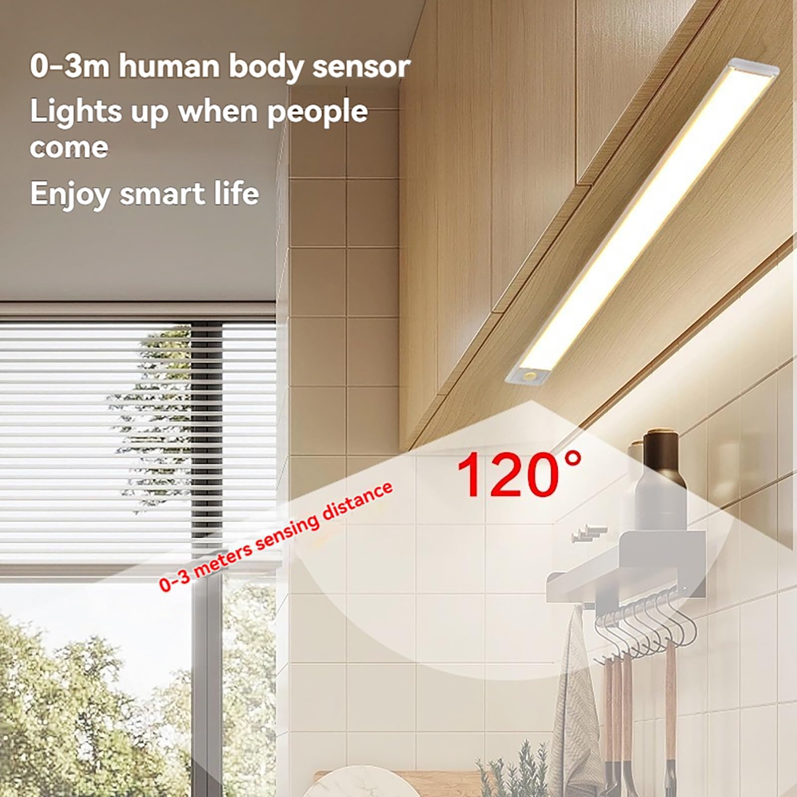 Tira De Luz LED con Sensor De Movimiento Ultrafino: Luz Recargable For Armario con 3 Temperaturas De Color (3000 K/4000 K/6000 K), Encendido Y Apagado Automático(80cm)