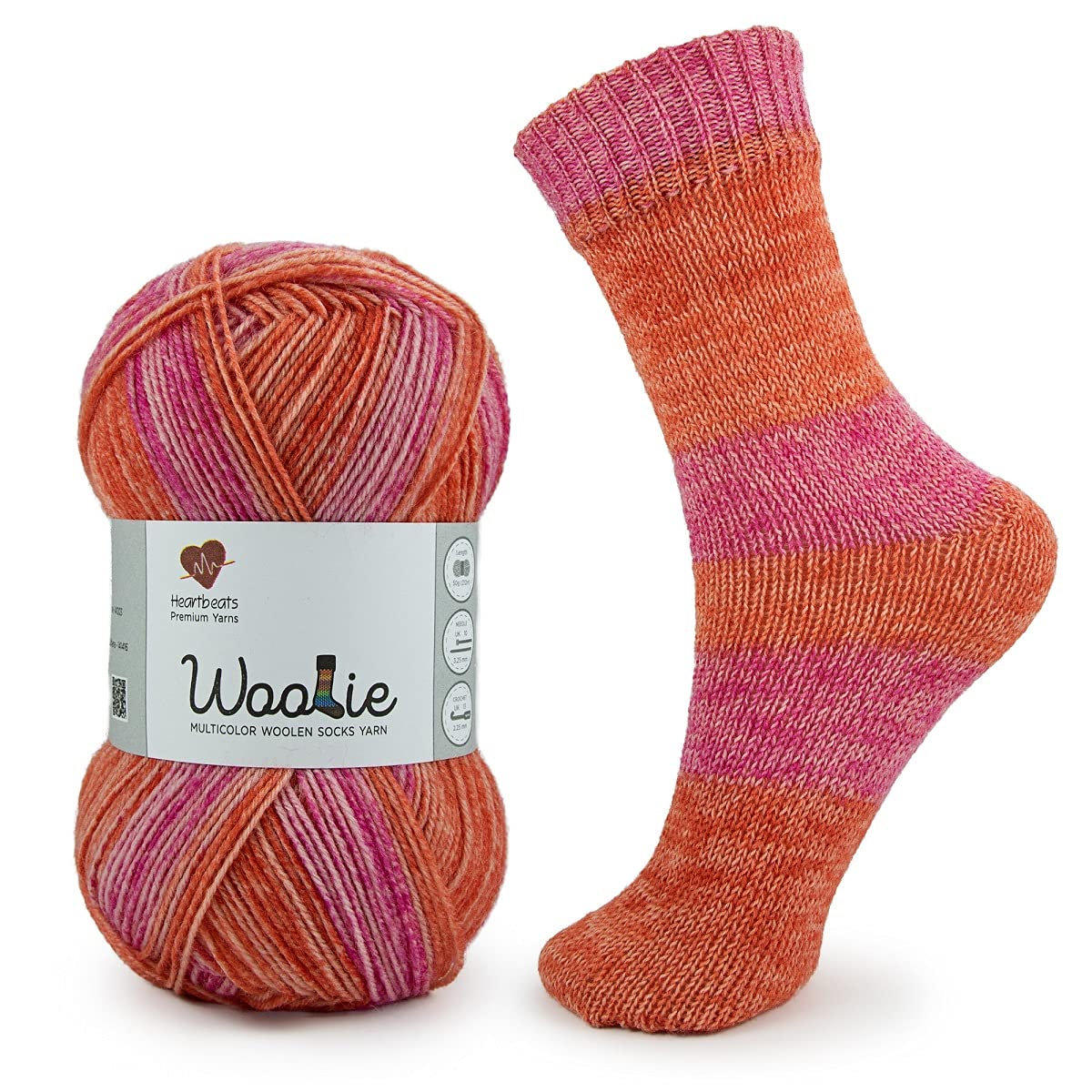 Heartbeats Woolie is a Perfect Multicoloured Yarn for Socks! A Premium Rich Blend of Machine Washable Wool. Pack of 2 - 50gm Each. Shade no - WLM03
