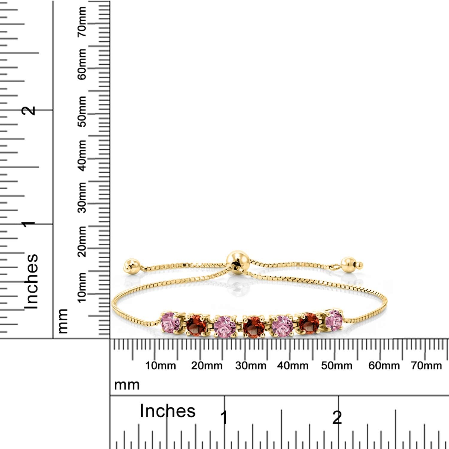Gem Stone King 2.94 Ct Pink Lab Grown Diamond Red Garnet 18K Yellow Gold Plated Silver Bracelet For Women - Image 2