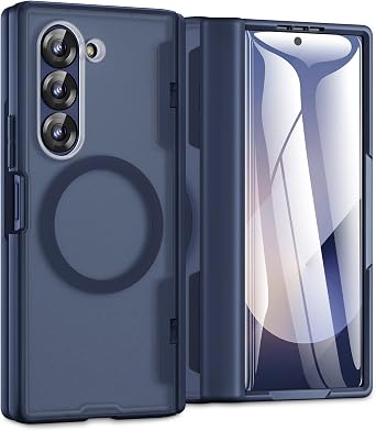 Caka Magnetic for Samsung Galaxy Z Fold 5 Case with Hinge Protection Blue | Compatible with MagSafe, Built-in Outer Screen Protector, Hinge Guard, Translucent Matte Back, 360 Hybrid Drop Defense