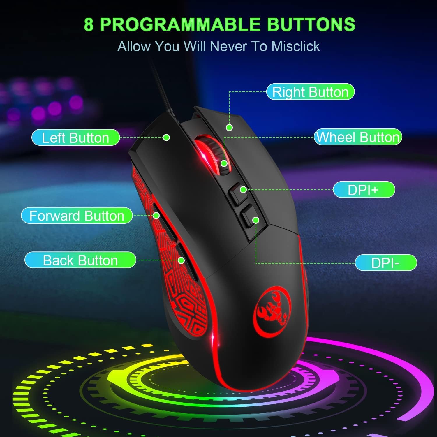Kit Tastiera e Mouse Gaming 60%, Cablata 61 Tasti Tastiere Ultra-Compact Portatili RGB Retroilluminato 3600 DPI Mouse Ottico Ergonomico per Windows Mac PC Laptop Giochi & Ufficio, Nero
