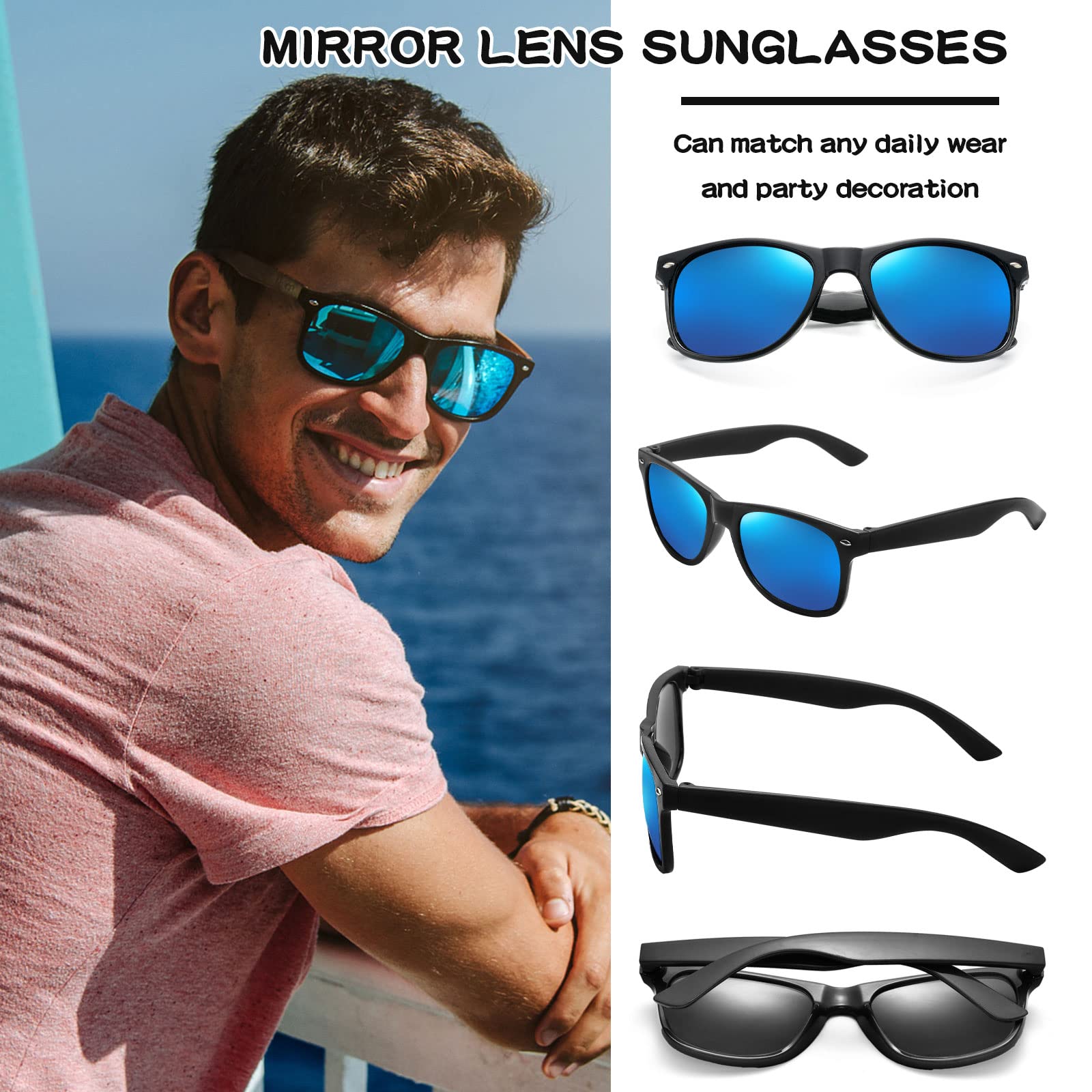 Paquete de 12 gafas de sol con espejo de neón a granel, gafas de sol baratas retro coloridas para mujeres y hombres, suministros de fiesta