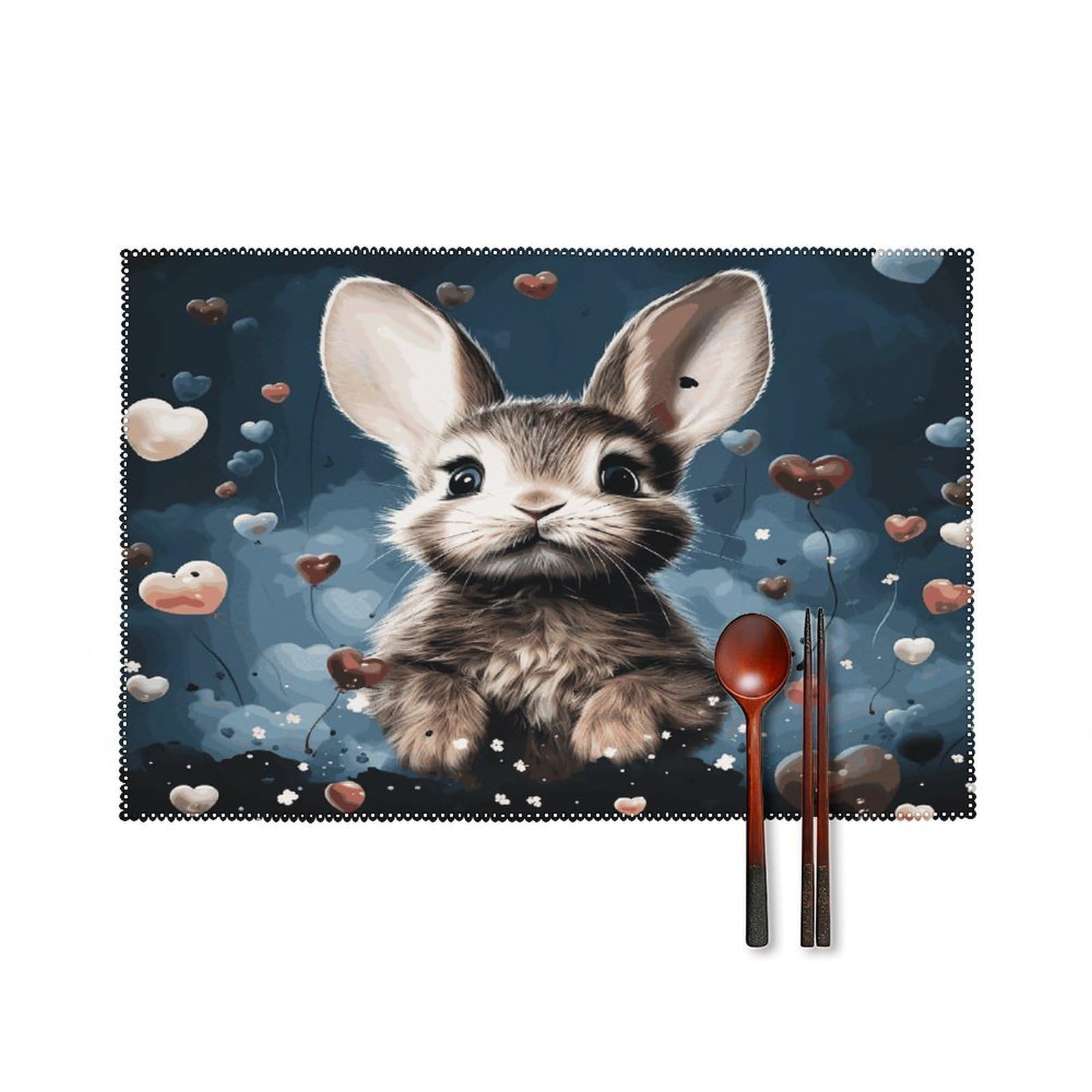 Btcowzrv Style Heart Shape And Bunny Canvas Placemats Set Of 6, Wipeable Washable Place Mats For Indoor & Outdoor, Table Mat Decor For Kitchen Dining Party