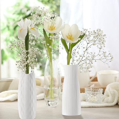 Miniatura 5 de 20 jarrones de plástico a granel para centros de mesa, jarrón blanco para flores, aspecto de cerámica, pequeños jarrones para centros de mesa,
