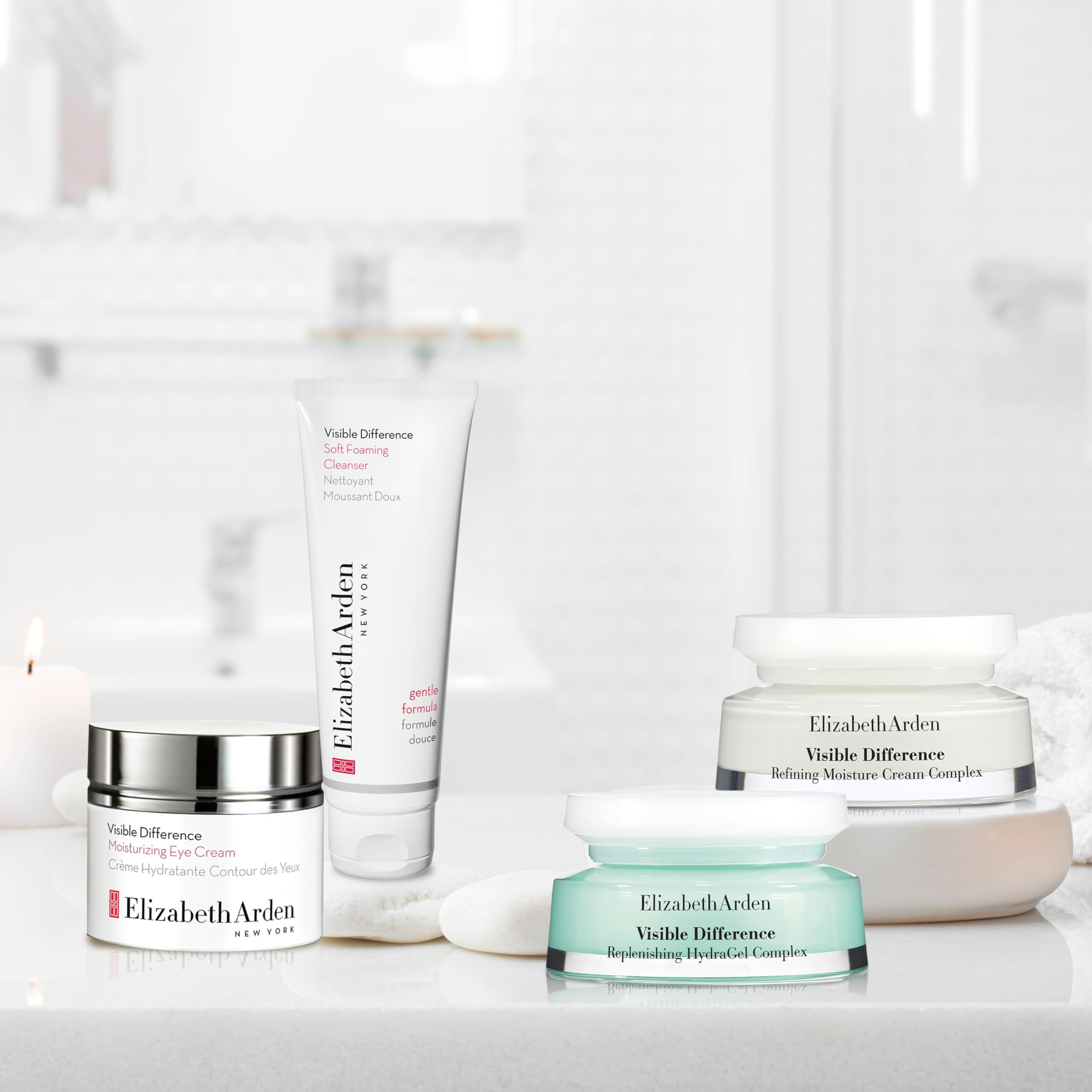 Elizabeth Arden - Visible Difference Set de Cuidado de la Piel: Con Ácido Hialurónico y Vitamina E, 75 ml & Con Vitamina A y Glicerina, 75 ml, Caja de Regalo para Mujeres