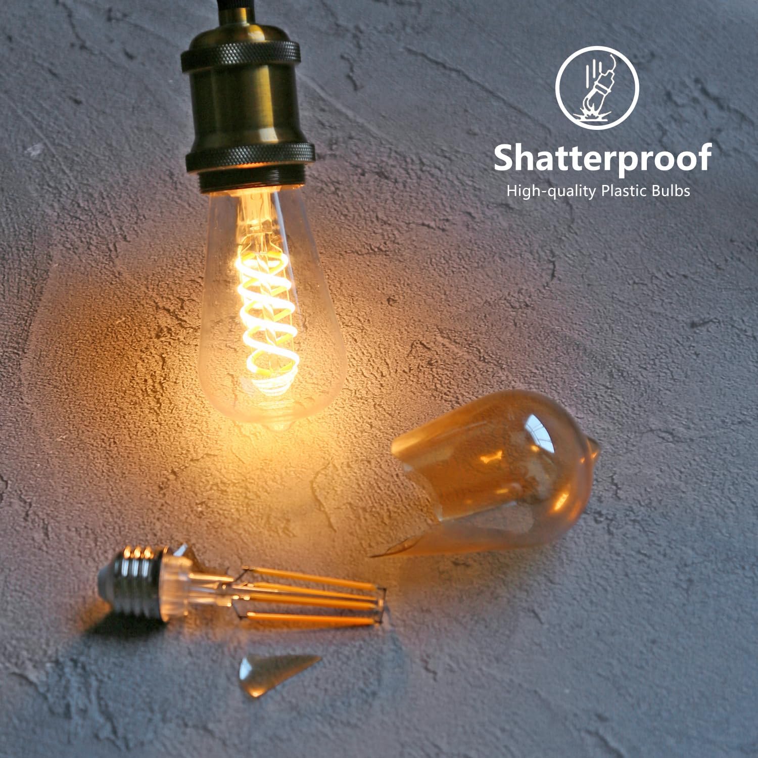 E26 Dimmable Spiral LED Bulb, Soft White 2700K, ST58/ST19 Antique LED Filament Bulbs with 80+ CRI, 600 LM, 6W Equivalent to 60W, Antique Plastic Style for Home, Bedroom, Farmhouse,12 PCS