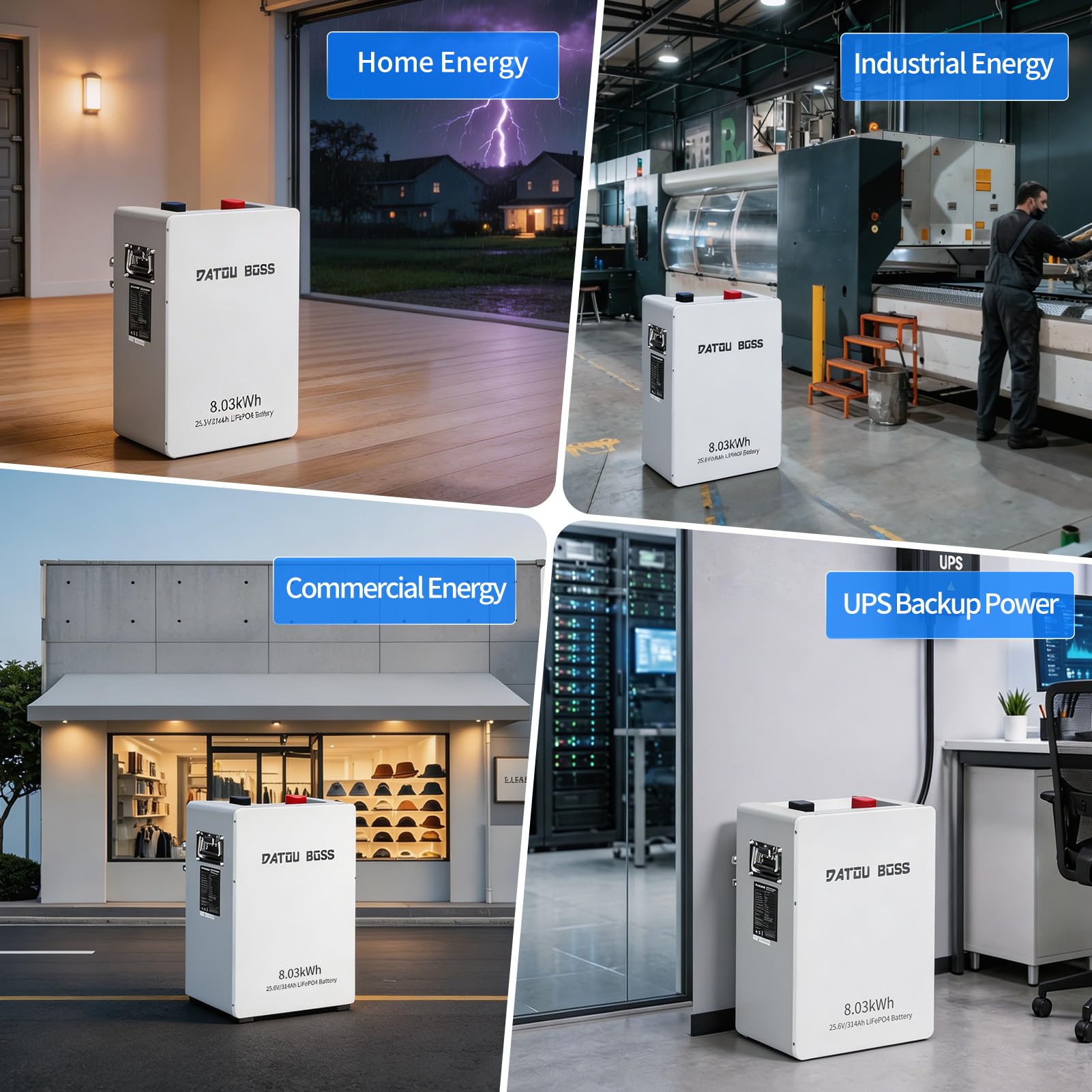 DATOUBOSS Batteria LiFePO4 24V 314Ah,integrata 200A BMS 8000+ cicli MAX 8,03KWh supporta il collegamento in parallelo, elevata capacità della batteria e ampia gamma di applicazioni | 8,03 kWh, 8000+ cicli, batteria al litio da 24 V, supporta il circuito p