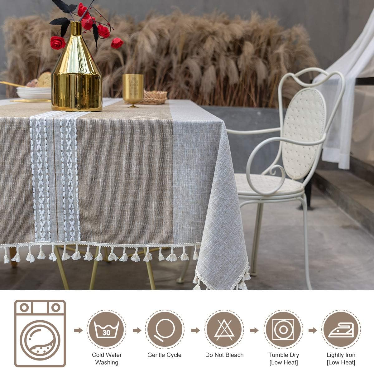 OstepDecor Tablecloth, Rectangle Table Cloth for 4 ft Table, Cotton Linen Tablecloths, Table Cover for Kitchen Dinning Room Party, Rectangle/Oblong, 55 x 70 Inch, 4-6 Seats, Light Coffee