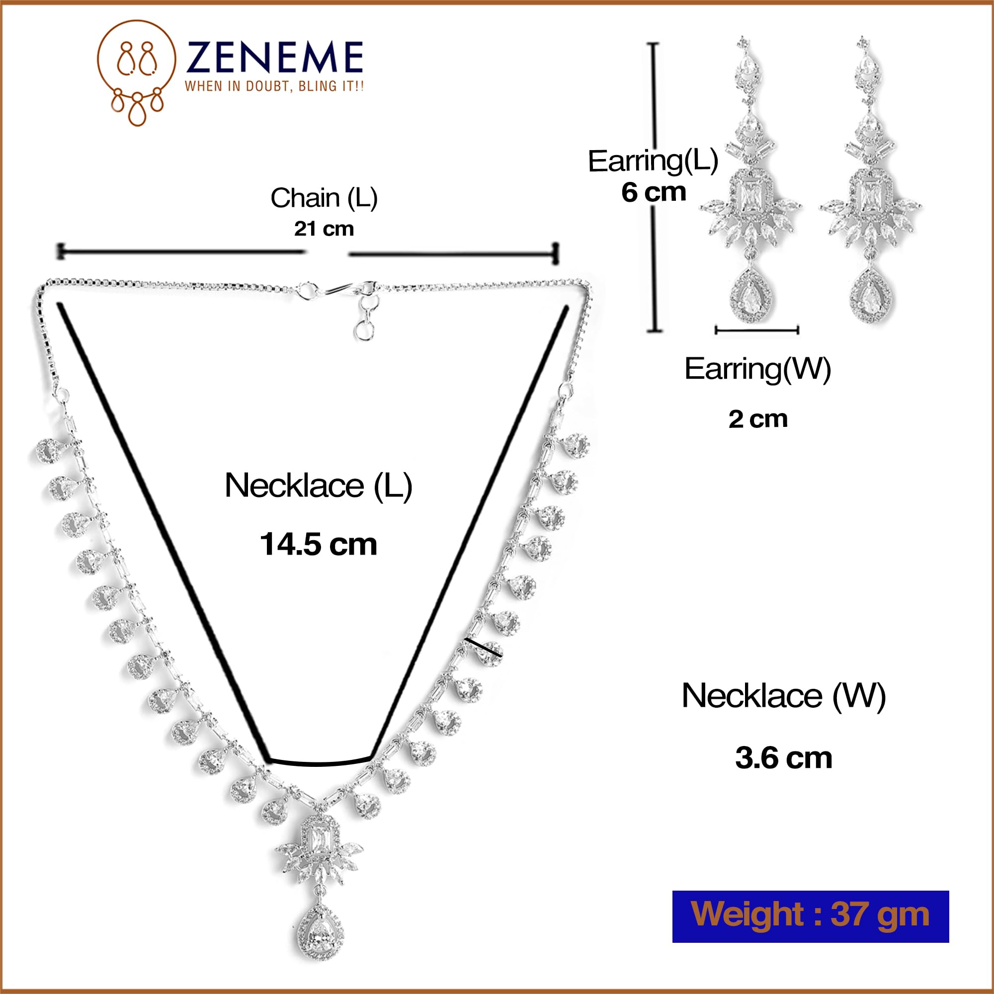 Elegant Rhodium Plated Necklace Set with American Diamond Studs