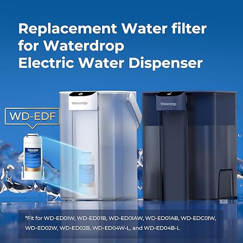 Miniatura 2 de Waterdrop WD-EDF - Filtros de repuesto para jarra de filtro de agua eléctrica Waterdrop -, duran 3 meses o 200 galones, NSFANSI 401&53&42, 3 filtros