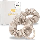 HAARallerliebst Zestaw 3 gumek do włosów w 100% z jedwabiu Scrunchie z kartonowym pudełkiem, gumka do włosów na co dzień, pielęgnacja włosów Scrunchies, bez uszkadzania włosów (beżowe, mieszane)