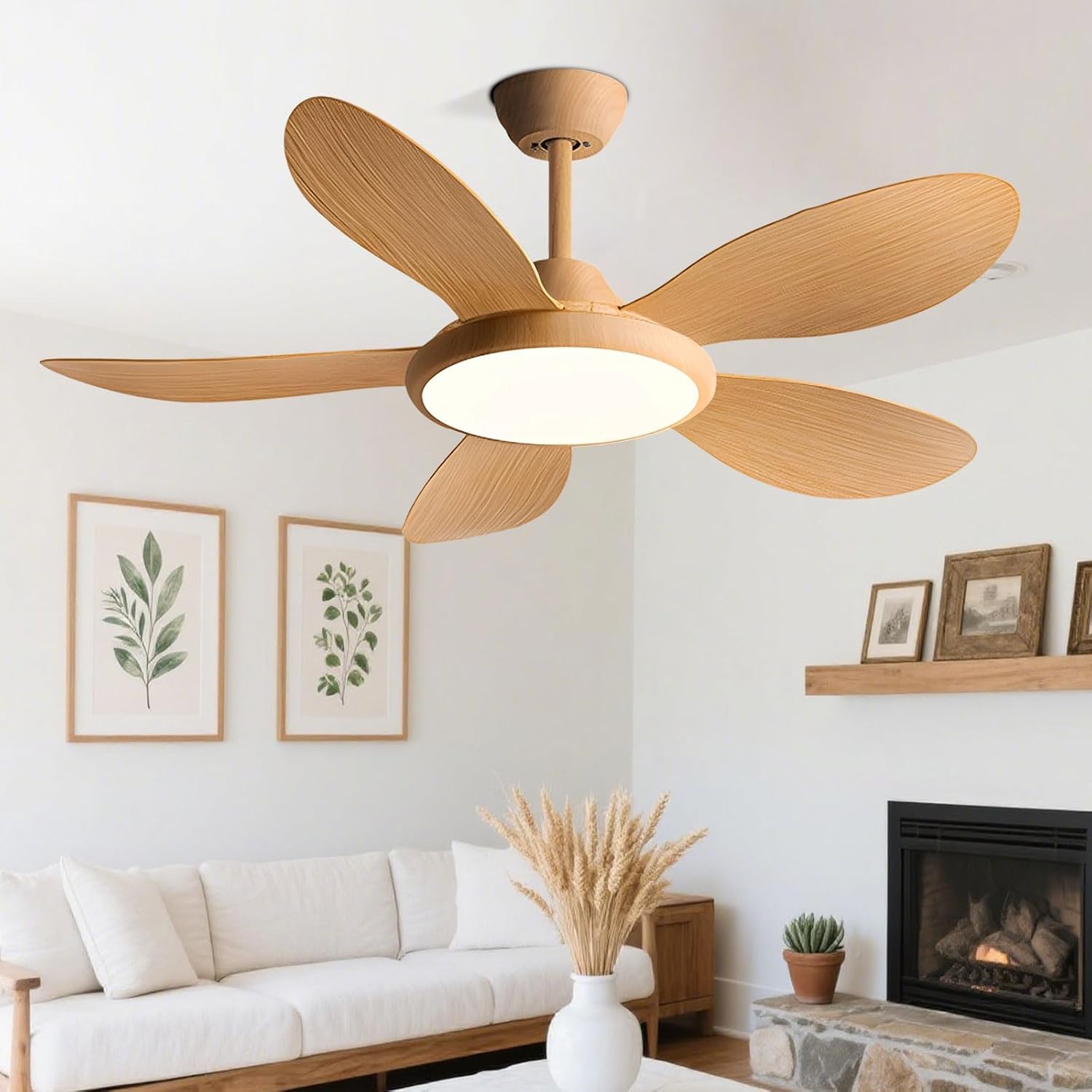 Nordic Modern Ceiling Fan with Light Energy Efficient Ceiling Fans with Remote 6 Speeds, 6 Speeds, Timer, 5 Blades Ceiling Fan Lights for Bedroom Dining Room Living Room