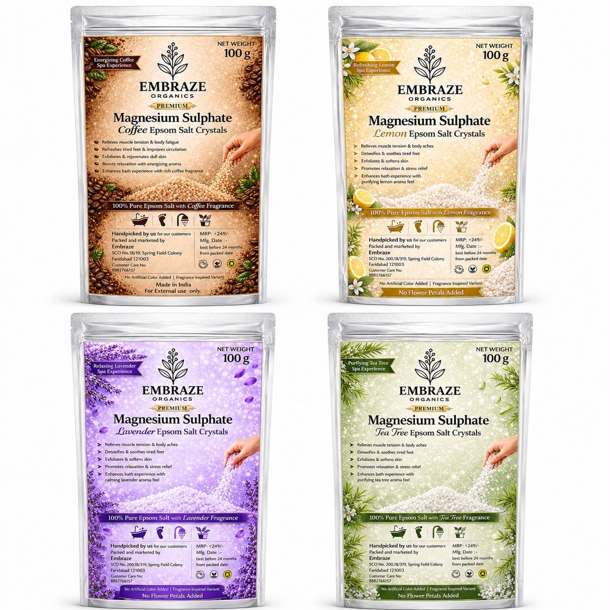 Premium Magnesium Sulphate Epsom Salt Crystal Collection | Coffee, Lemon, Lavender & Tea Tree | Bath Soak, Foot Soak & Body Care | Muscle Relaxation, Skin Exfoliation, Foot Care & Refreshing Spa Experience-picture-32