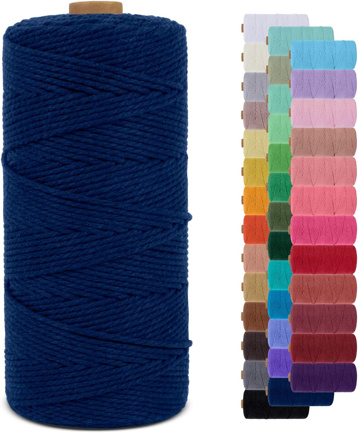 2mm Macrame Cord 219 Yards Natural Cotton Cord Twine Macrame String for Crafts, Colored Macrame Rope Yarn for DIY Wall Hangers, Plant Holders, Knitting, Wedding Dรฉcor (Dark Blue)