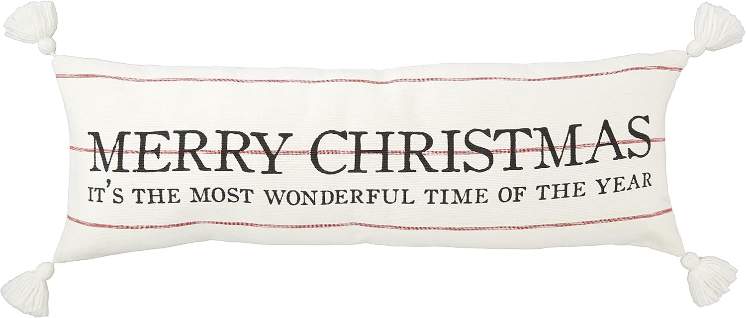 Mud Pie Christmas Loomed Pillow, Merry Christmas, 12" x 35"
