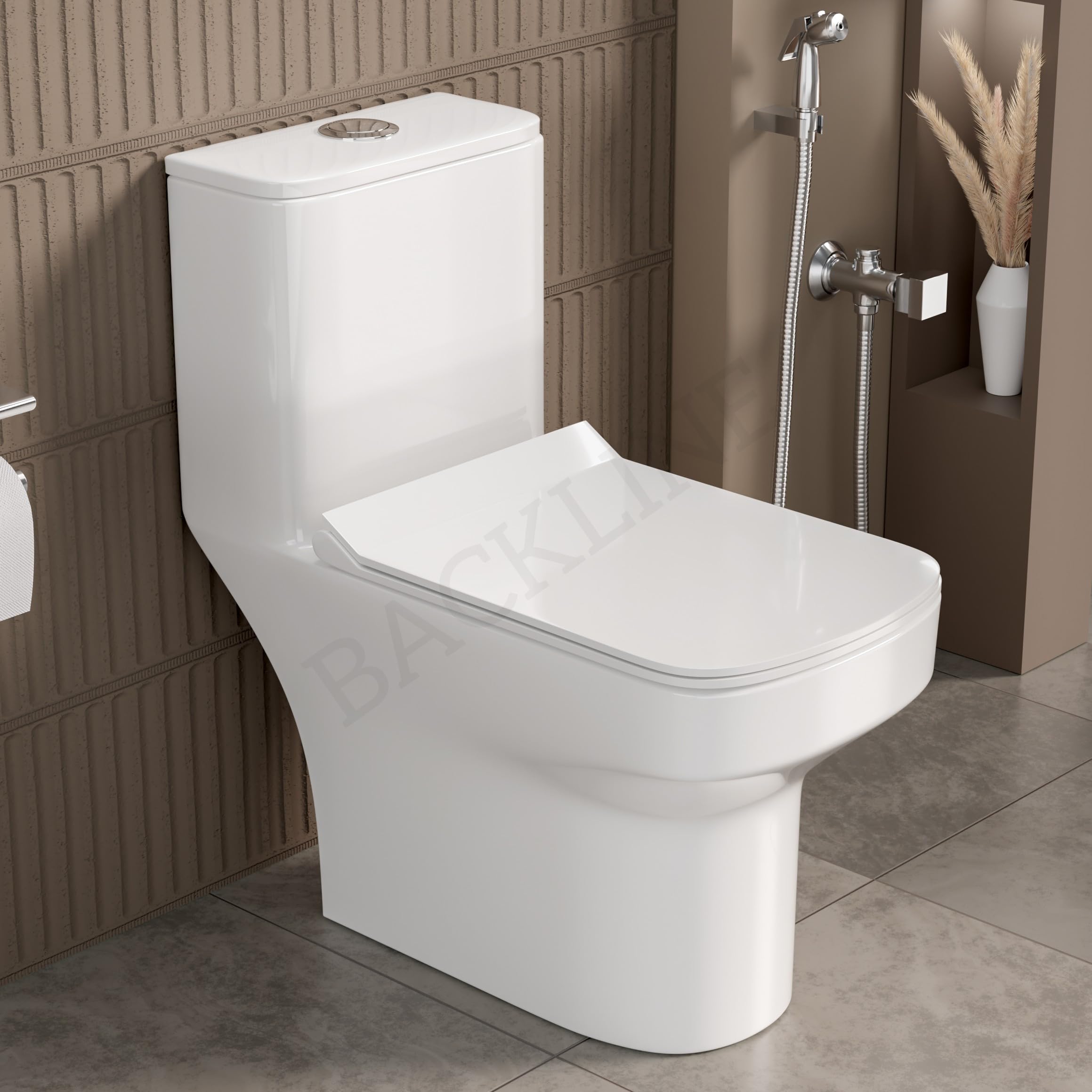 One Piece 6D Siphonic Vaccum Flushing Western Toilet | Rimless Ceramic Commode/Soft Close Seat Cover/ 67 X 36 X 75 Cm / 9" S Trap Outlet Is From Floor (White) (7 Years Glaze Warranty)-image-13
