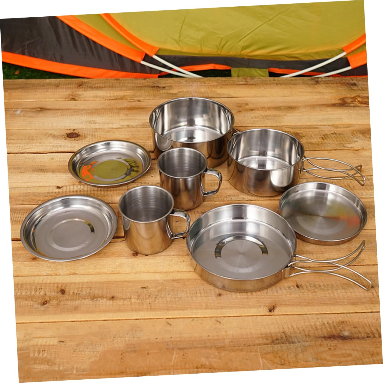 Mipcase Set D'ustensiles Cuisine pour Camping en Acier Inoxydable Multifonction Facile à Transporter Casserole, Poêle, Assiettes et Tasses pour Pêche et Camping