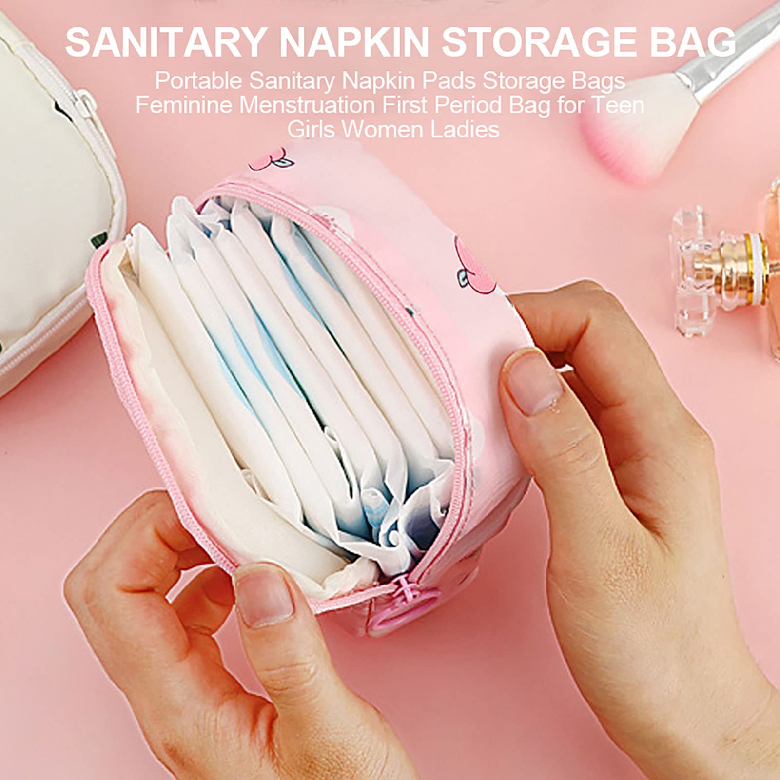 Paquete de 2 bolsas de almacenamiento de servilletas sanitarias, pequeña bolsa de almacenamiento portátil para taza menstrual, bolsa de almacenamiento para enfermería, bolsa de período menstrual apta 2