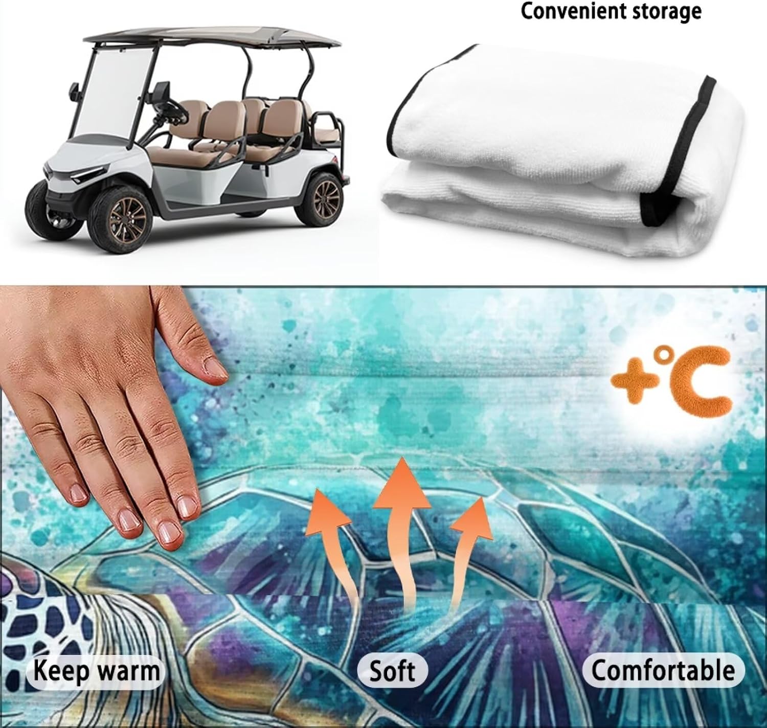 Golf Cart Seat Covers with Pockets Non Slip Golf Cart Seat Towel Blanket (Turtle) image 5