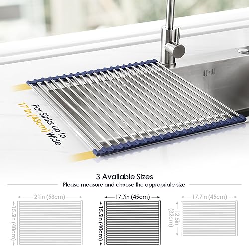 Miniatura 4 de Tomorotec Escurridor de platos enrollable de 17.7" x 15.5" sobre fregadero, cubierta para fregadero, accesorio gadget para fregadero de cocina,