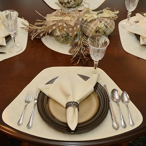 Miniatura 2 de Sweet Pea Linens Manteles individuales acolchados de jacquard en forma de cuña, color marfil sólido, juego de cuatro